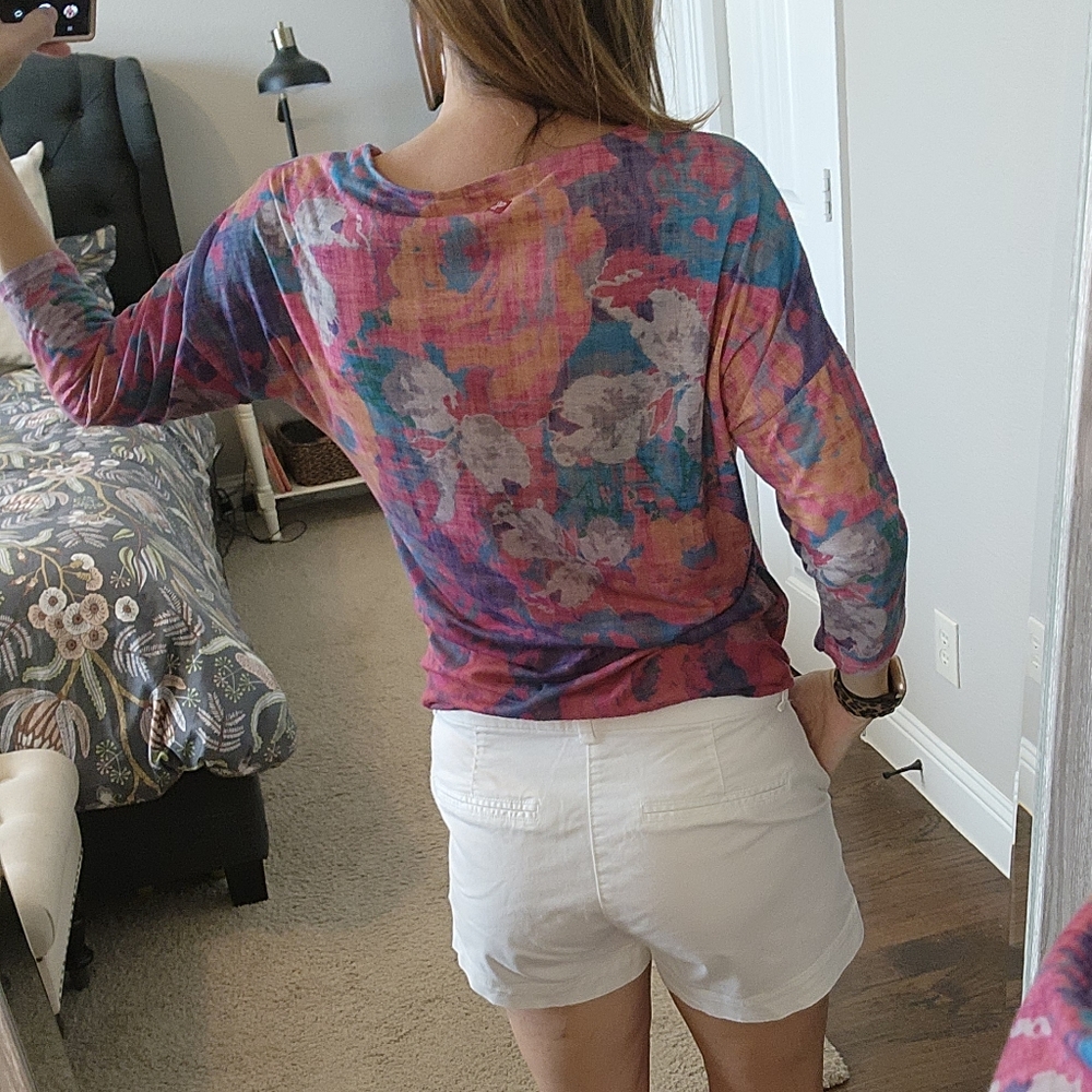 PrAna Small Boho Floral Print V-neck Dolman Top - Picture 6 of 10